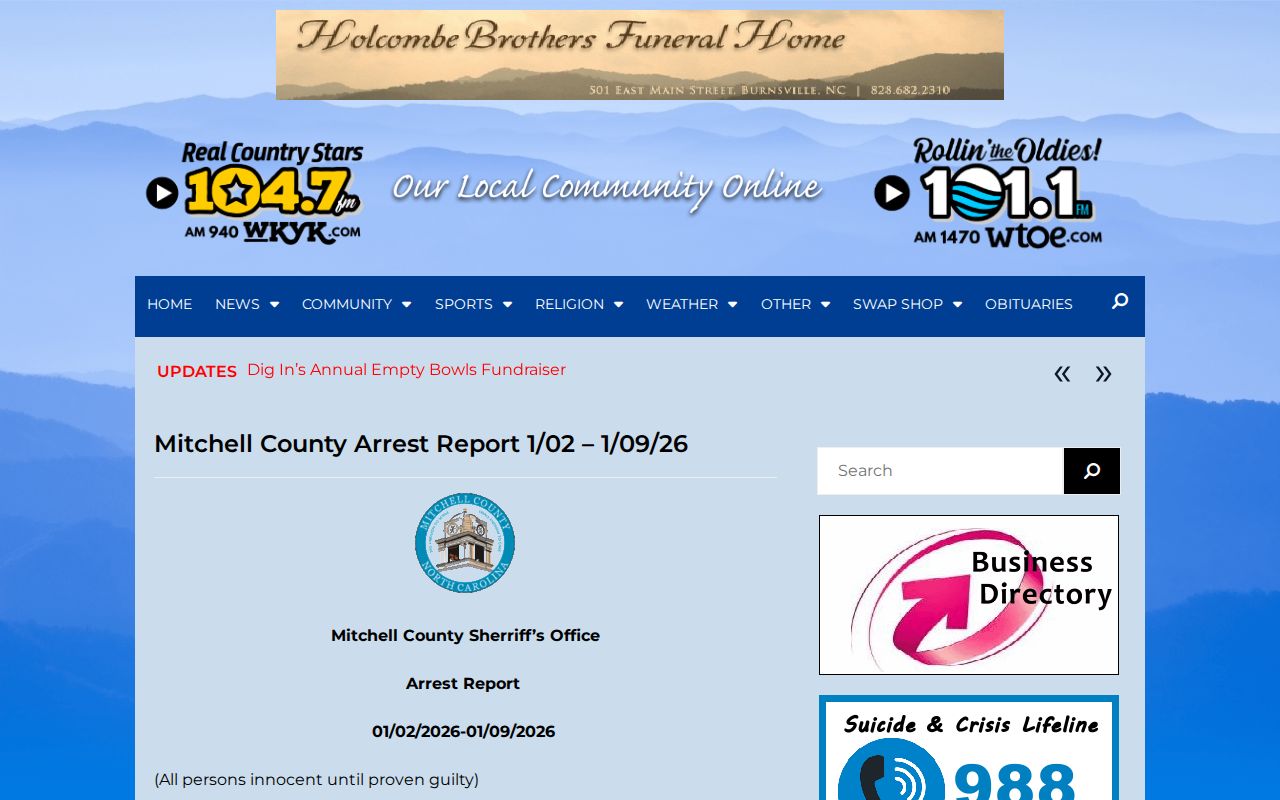 Mitchell County weekly arrest report source